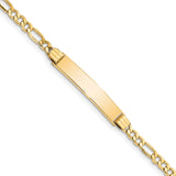 14k Polished Semi-Solid Chain/Solid Plate Figaro Link 25.5x5mm Plate 7 inch ID Bracelet