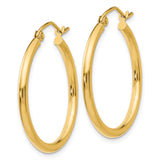 14k 2x25mm Polished Lightweight Tube Hoop Earrings