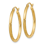 14k 2x25mm Satin Diamond-cut Round Tube Hoop Earrings