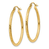 14k 2x30mm Diamond-cut Round Tube Hoop Earrings