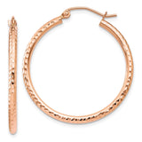 14k Rose Gold 2x30mm Diamond-cut Polished Tube Hoop Earrings