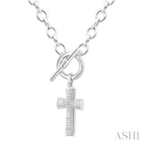 1/20 Ctw Cross Toggle Round Cut Diamond Fashion Necklace in Sterling Silver