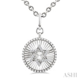 1/10 Ctw Round Fluted Medallion Round Cut Diamond Star of David Pendant With Chain in Sterling Silver