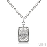 1/10 Ctw Rectangle fluted medallion Round Cut Diamond Fleur-De-Lis Pendant With Chain in Sterling Silver