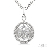 1/10 Ctw Round fluted medallion Round Cut Diamond Fleur-De-Lis Pendant With Chain in Sterling Silver
