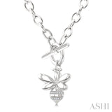 1/20 Ctw Bumble Bee Toggle Round Cut Diamond Fashion Necklace in Sterling Silver