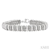 1/6 Ctw Bold Wide Ribbed Round Cut Diamond Fashion Bracelet in Sterling Silver