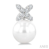 6 MM Cultured Pearl and 1/10 Ctw Round Cut Diamond Floral Fashion Earrings in 14K White Gold