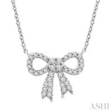 1/5 Ctw Bow Single Cut Diamond Petite Fashion Pendant With Chain in 10K White Gold