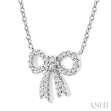 1/5 Ctw Bow Single Cut Diamond Petite Fashion Pendant With Chain in 10K White Gold