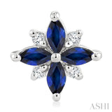 4X2 MM Marquise Shape Sapphire and 1/10 Ctw Round Cut Diamond Blossom Earrings in 10K White Gold