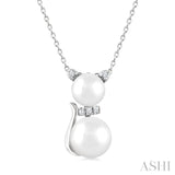 6&7 MM Cultured Pearl and 1/20 Ctw Single Cut Diamond Cat Shape Petite Fashion Pendant With Chain in 10K White Gold