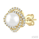 5 MM Cultured Pearl and 1/4 Ctw Single Cut Diamond Petite Fashion Earrings in 10K Yellow Gold
