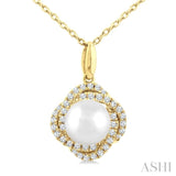 6 MM Cultured Pearl and 1/6 Ctw Round Cut Diamond Petite Fashion Pendant With Chain in 10K Yellow Gold