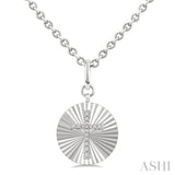 1/10 Ctw Round Fluted Medallion Round Cut Diamond Cross Pendant With Chain in Sterling Silver