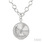 1/20 Ctw Circle Fluted Medallion Round Cut Diamond Moon & Star Fashion Pendant With Chain in Sterling Silver