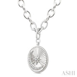 1/20 Ctw Circle Fluted Medallion Round Cut Diamond Moon & Star Fashion Pendant With Chain in Sterling Silver