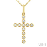 1/10 Ctw Single Cut Diamond Bezel Set Cross Petite Pendant With Chain in 10K Yellow Gold