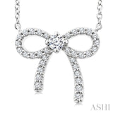 1/5 Ctw Bow Round Cut Diamond Petite Fashion Pendant With Chain in 10K White Gold