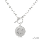 1/20 Ctw Crescent Moon & Star Toggle Round Cut Diamond Fashion Necklace in Sterling Silver
