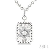 1/10 Ctw Rectangle Fluted Medallion Round Cut Diamond Star of David Pendant With Chain in Sterling Silver