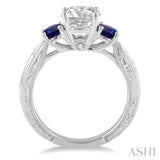 4 MM Round Cut Sapphire and 1/50 Ctw Diamond Semi-Mount Engagement Ring in 14K White Gold