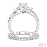 1 Ctw Round & Pear Cut Diamond Wedding Set With 7/8 Ctw Engagement Ring and 1/8 Ctw Wedding Band in 14K White Gold