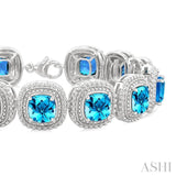 7 MM Oval Shape Blue Topaz and 1/10 Ctw Single Cut Diamond Semi-Precious Bracelet in Sterling Silver