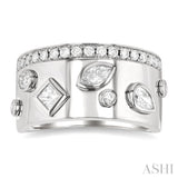 3/4 Ctw Mixed Diamond Cut Fashion Wide Band in 14K White Gold