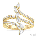3/4 Ctw Three-Way Split Shank Mixed Diamond Cut Fashion Ring in 14K Yellow Gold