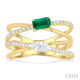5x3 MM Emerald and 1/4 Ctw Single Cut Diamond Double Criss-Cross Lovebright Precious Ring in 10K Yellow and White Gold