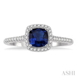 5x5 MM Cushion Shape Sapphire and 1/5 Ctw Round Cut Diamond Precious Ring in 10K White Gold