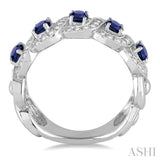 4x3 MM Oval Cut Sapphire and 1/2 Ctw Round Cut Diamond Precious Band in 14K White Gold