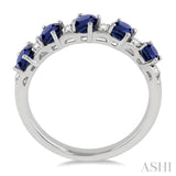 4x3 MM Oval Shape Sapphire and 1/6 Ctw Round Cut Diamond Precious Band in 14K White Gold