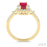 6x4 MM Octagon Cut Ruby and 1/2 Ctw Round Cut Diamond Precious Ring in 14K Yellow Gold