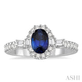 6x4 MM Oval Shape Sapphire and 3/8 Ctw Diamond Precious Ring in 14K White Gold