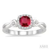4x4 MM Cushion Shape Ruby and 1/10 Ctw Round Cut Diamond Ring in 10K White Gold