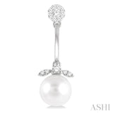 7 MM Cultured White Pearl and 1/4 Ctw Lovebright Round Cut Diamond Fashion Earrings in 14K White Gold