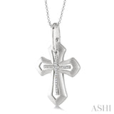 1/20 Ctw Round Cut Diamond Cross Pendant with Chain in Sterling Silver