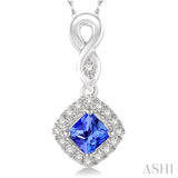 4x4 MM Cushion Shape Tanzanite and 1/10 Ctw Round Cut Diamond Pendant in 10K White Gold with Chain