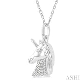 1/10 Ctw Petite Unicorn Round Cut Diamond Fashion Pendant With Chain in 10K White Gold