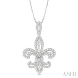 7/8 Ctw Round Cut Diamond Fleur De Lis Diamond Pendant in 14K White Gold with Chain