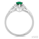 6x4 MM Pear Shape Emerald and 1/10 Ctw Round Cut Diamond Ring in 10K White Gold