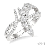 7/8 Ctw Split Bypass Shank Mixed Diamond Cut Fashion Ring in 14K White Gold