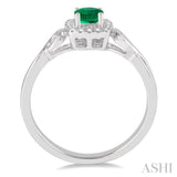 4x4 MM Cushion Shape Emerald and 1/10 Ctw Round Cut Diamond Ring in 10K White Gold