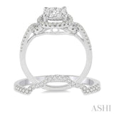 3/4 Ctw Diamond Wedding Set with 5/8 Ctw Lovebright Round Cut Engagement Ring and 1/10 Ctw Wedding Band in 14K White Gold