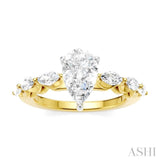 5/8 Ctw Pear Shape Marquise and Round Cut Diamond Semi Mount Engagement Ring in 14K Yellow and White Gold