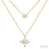 1/3 Ctw Baguette and Round Cut Diamond Layered Necklace in 14K Yellow Gold