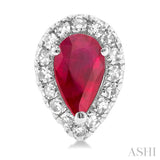 5x3 MM Pear Shape Ruby and 1/8 Ctw Single Cut Diamond Halo Precious Stud Earrings in 14K White Gold