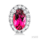 5x3 MM Oval Shape Pink Tourmaline and 1/8 Ctw Single Cut Diamond Halo Semi-Precious Stud Earrings in 10K White Gold